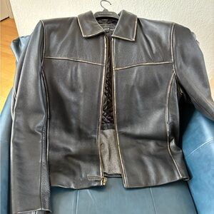 Vitale Black Leather Cropped Jacket